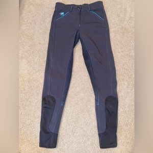 24L Charcoal/Blue Piping Piper Suede Full Seat Breeches